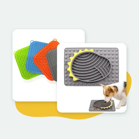 The Boredom Buster Kit: silicone lick mats and a slow feeder bowl